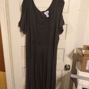 Gray 2x dress tie back ruffle sleeve lagenlook